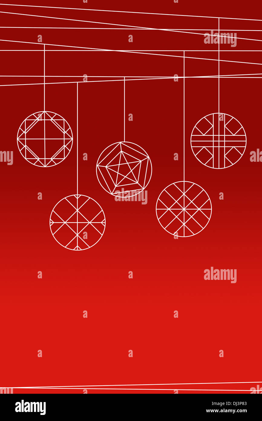 Winter-Urlaub-Karte mit hängenden Runde Formen mit verschiedenen Mustern Stockfoto