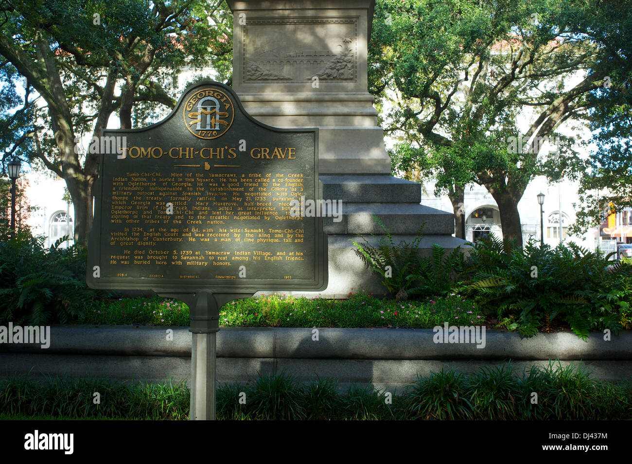 Marker, Tomo-Chi-Chi Grab, Savannah, Georgia, USA Stockfoto