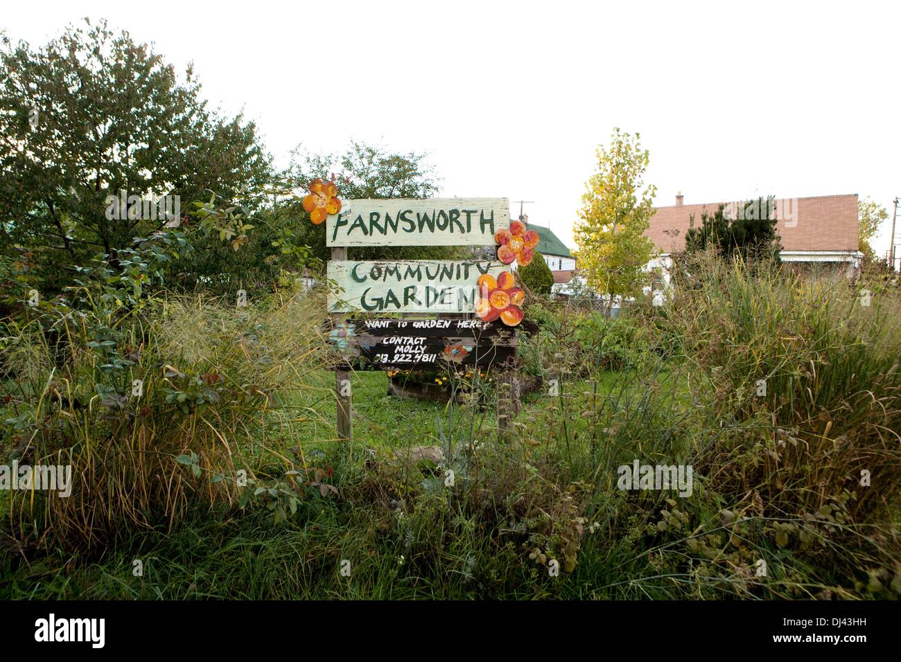 Die Farnsworth Gemeinschaftsgarten: eine langjährige urbane Landwirtschaft Anstrengung in Detroit. Bild wurde im Oktober 2013 aufgenommen. Stockfoto