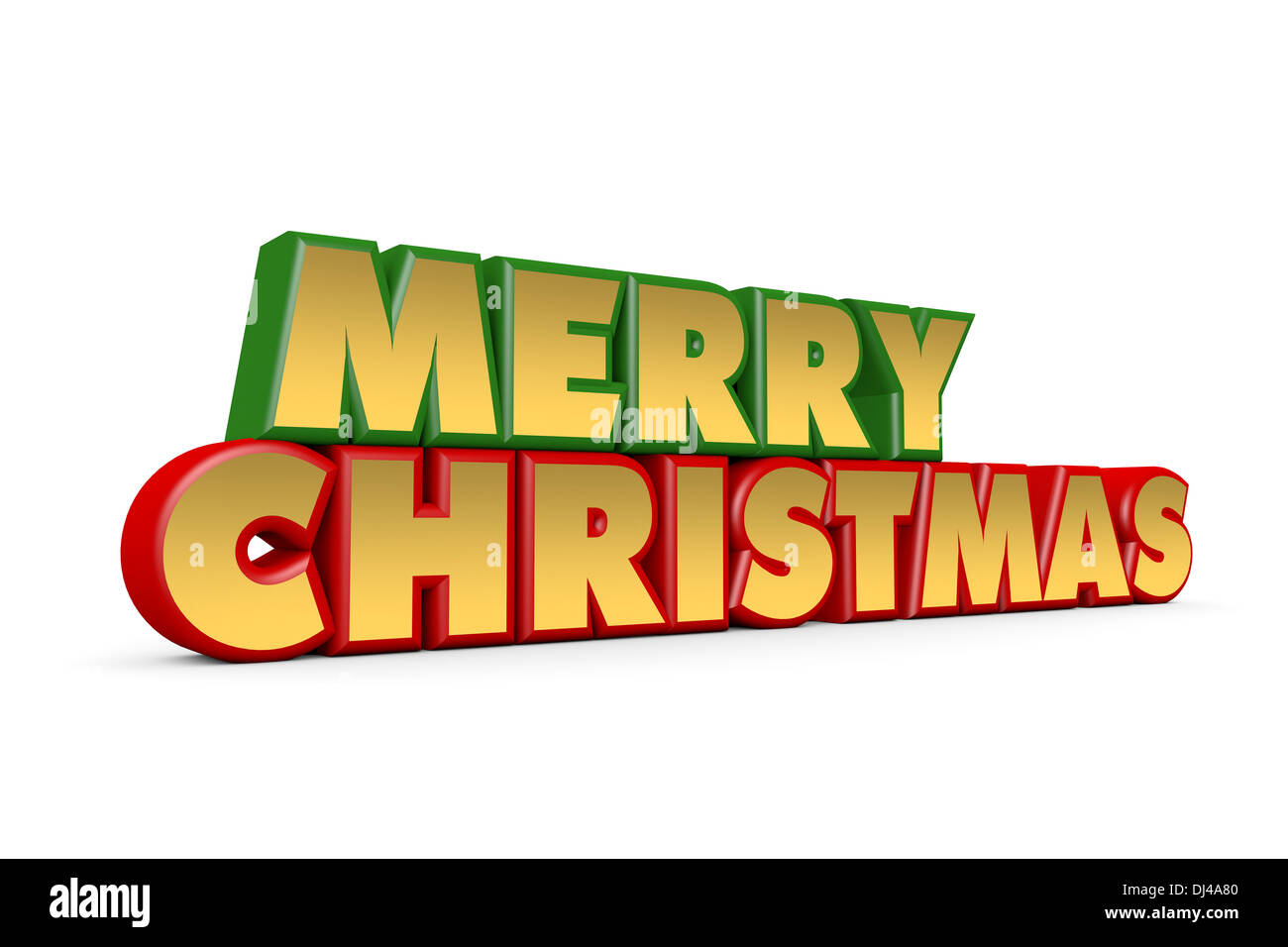 Rot, grün und gold frohe Weihnachtsgrüße auf weißem Hintergrund Stockfoto