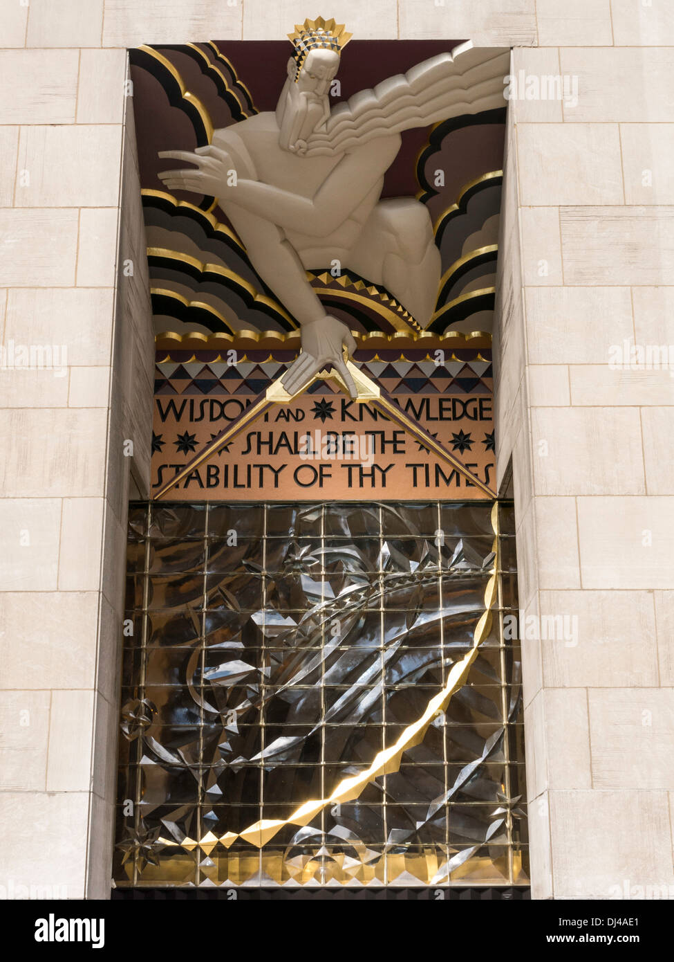 Das Rockefeller Center, 30 Rockefeller Plaza Haupteingang, NYC Stockfoto