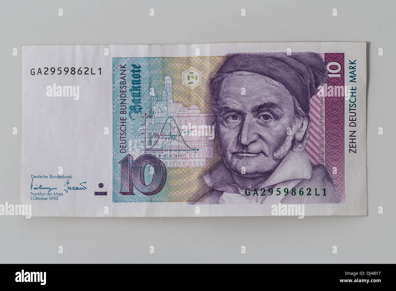Eine Nahaufnahme Foto von 10 deutschen Mark (D-Mark; Deutsche Mark). Stockfoto