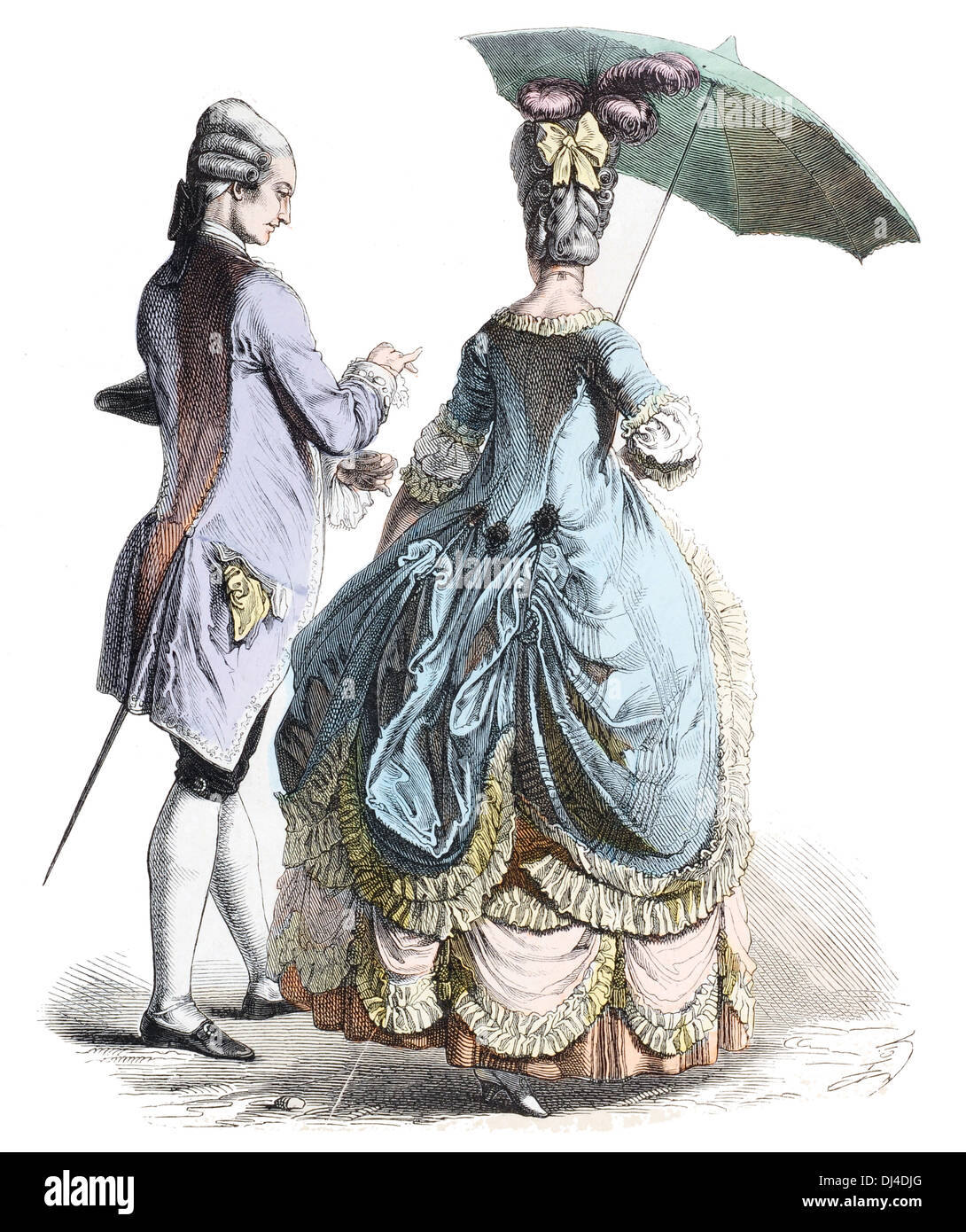 Französische Kostüm 1780 aus dem 18. Jahrhundert Stockfoto