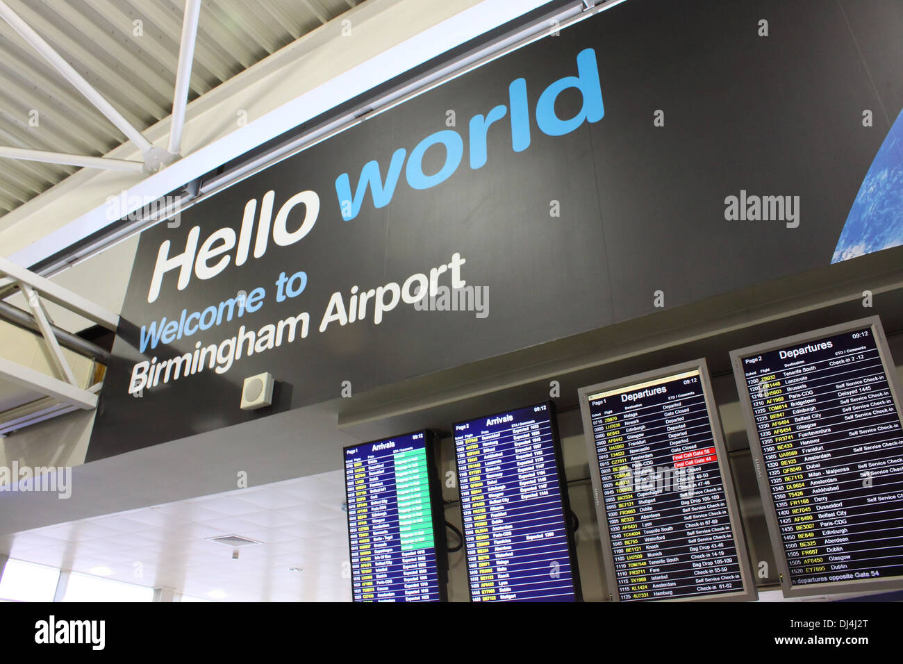 Herzlich Willkommen Sie in Birmingham Airport Zeichen Stockfoto