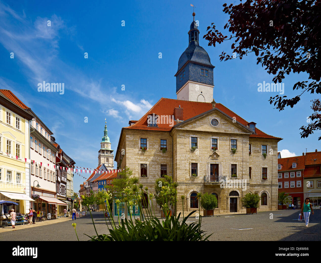 Rathaus mit Marktstrasse, Bad Langensalza, Thüringen, Deutschland Stockfoto