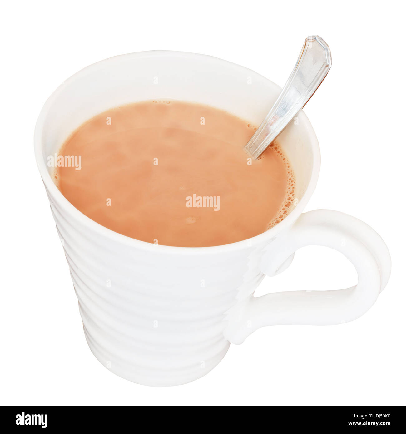 weiße Tasse heißer Schokolade isoliert auf weißem Hintergrund Stockfoto