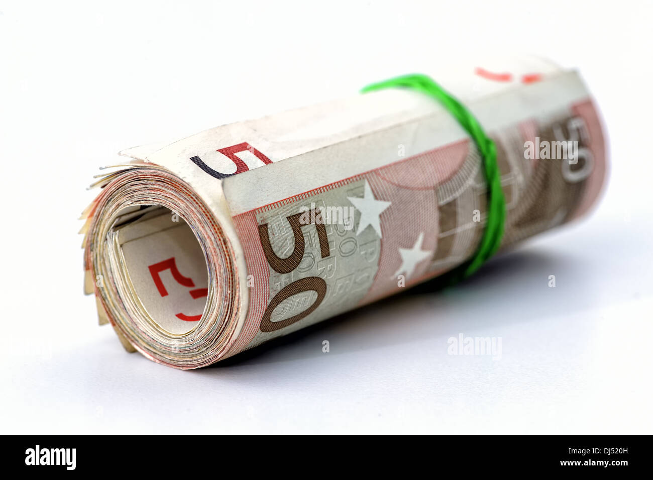 50-Euro-Banknoten auf eine monetäre Rolle verknüpft Stockfoto