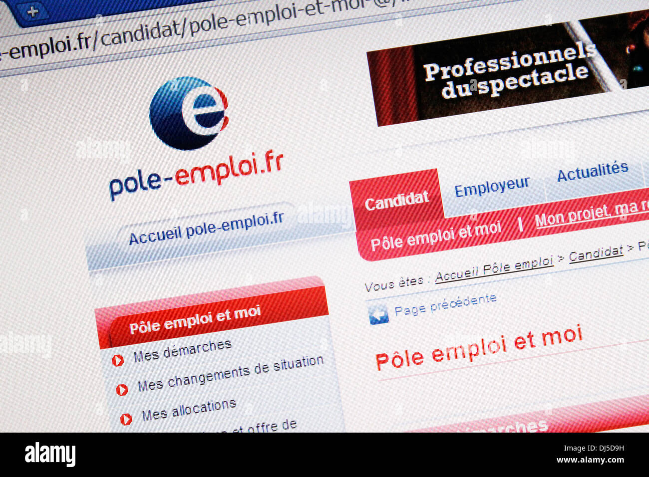 Französische Webseite der Organisation Pole Emploi, um Menschen, die arbeitslos sind, Frankreich. Stockfoto