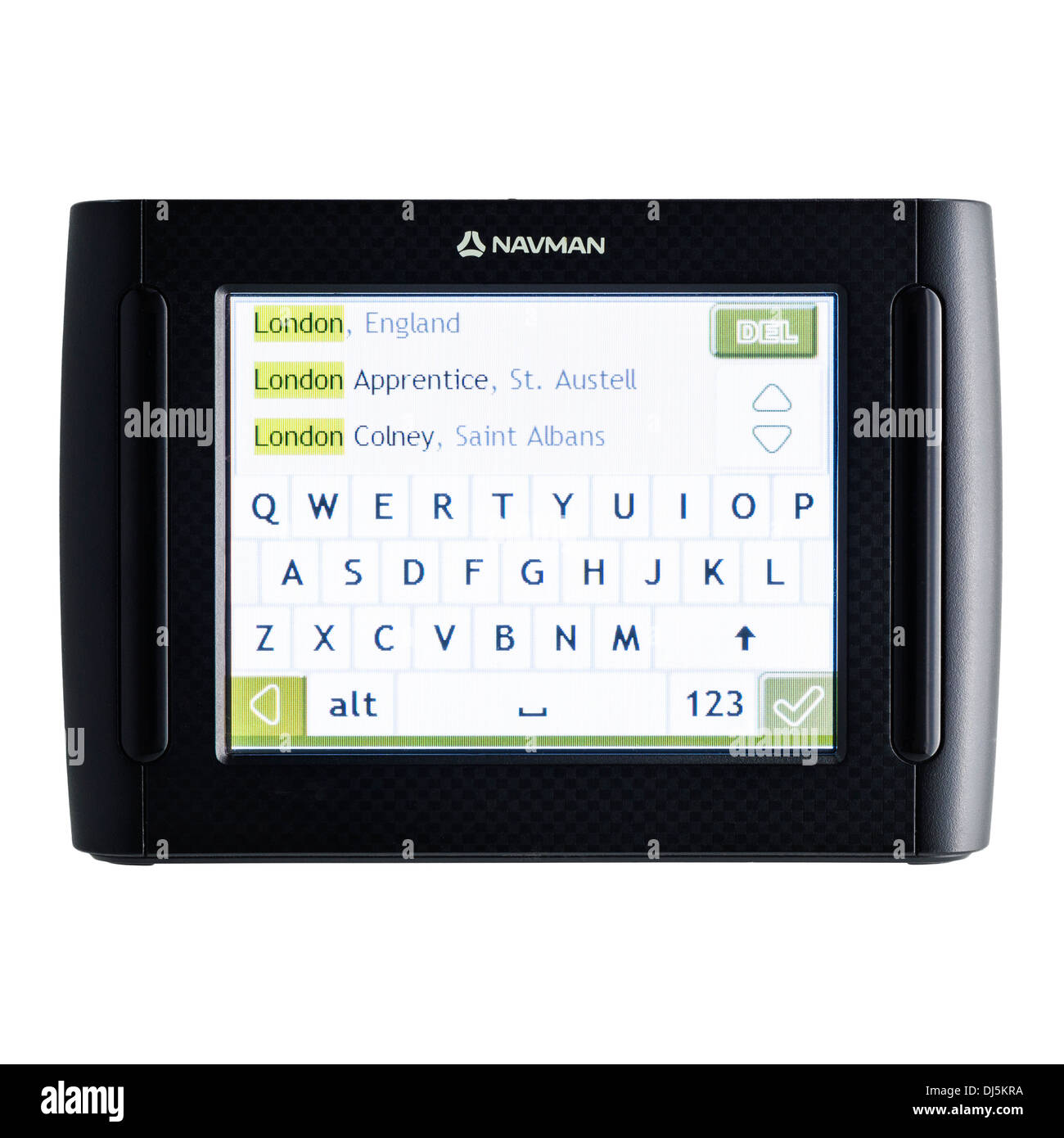 Navman Navi sat Nav Gps auf weißem Hintergrund Stockfoto