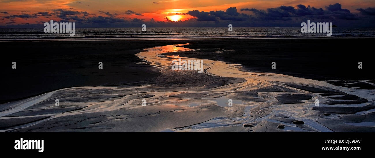 Sonnenuntergang Sennan Cove Cornwall England UK Stockfoto