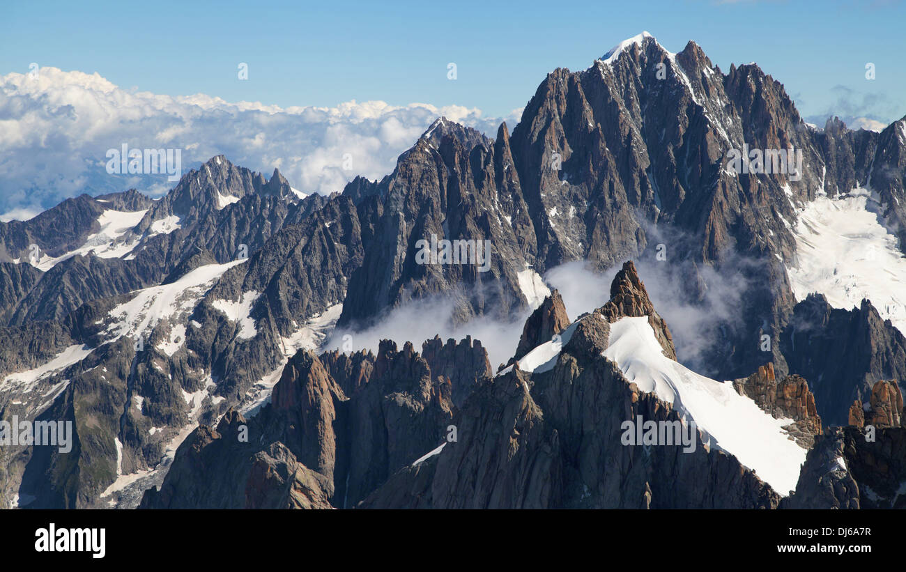 Aiguille Verte von der Aiguille du Midi, die französischen Alpen. Stockfoto