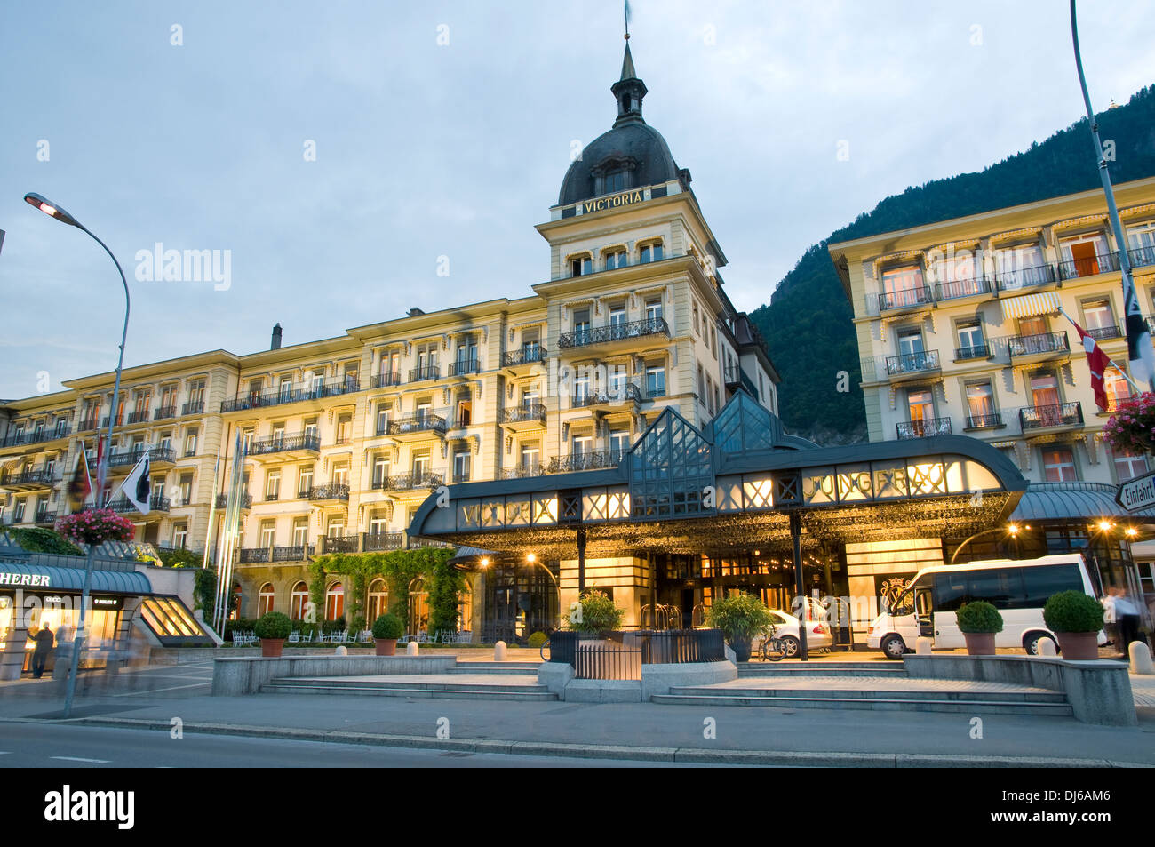 Europa. Schweiz, Kanton Bern. Berner Oberland, Interlaken. Hotel Victoria-Jungfrau. Stockfoto