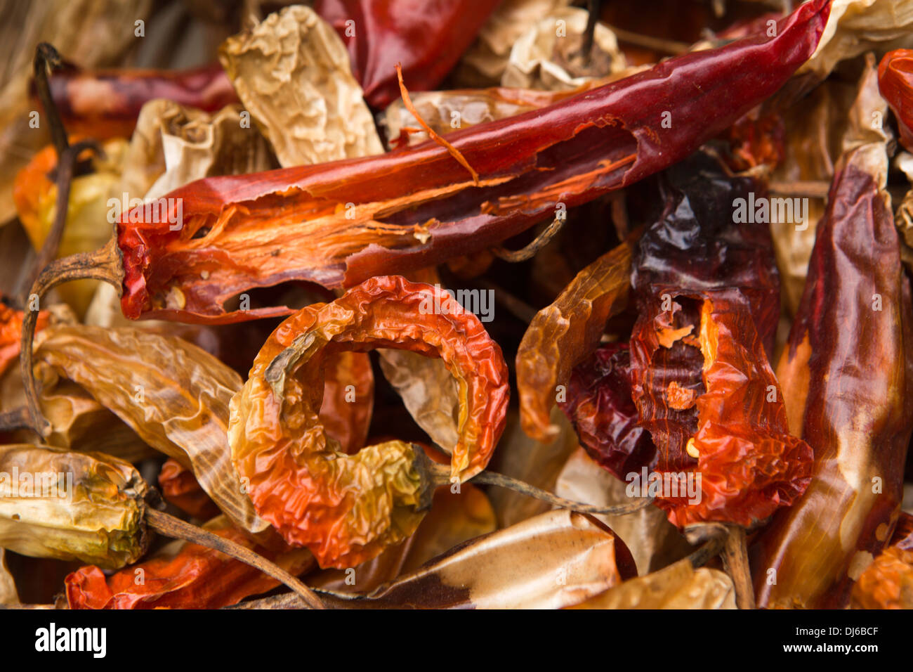 Bhutan, Punakha, Lobesa Dorf Basar, Essen, heiße trockene rote Chilischoten Stockfoto