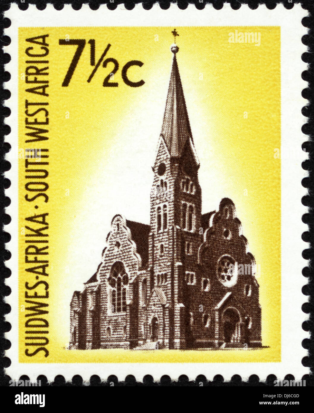 Briefmarke Südwestafrika 7½c mit Kirche mit Turm datiert 1961 Stockfoto