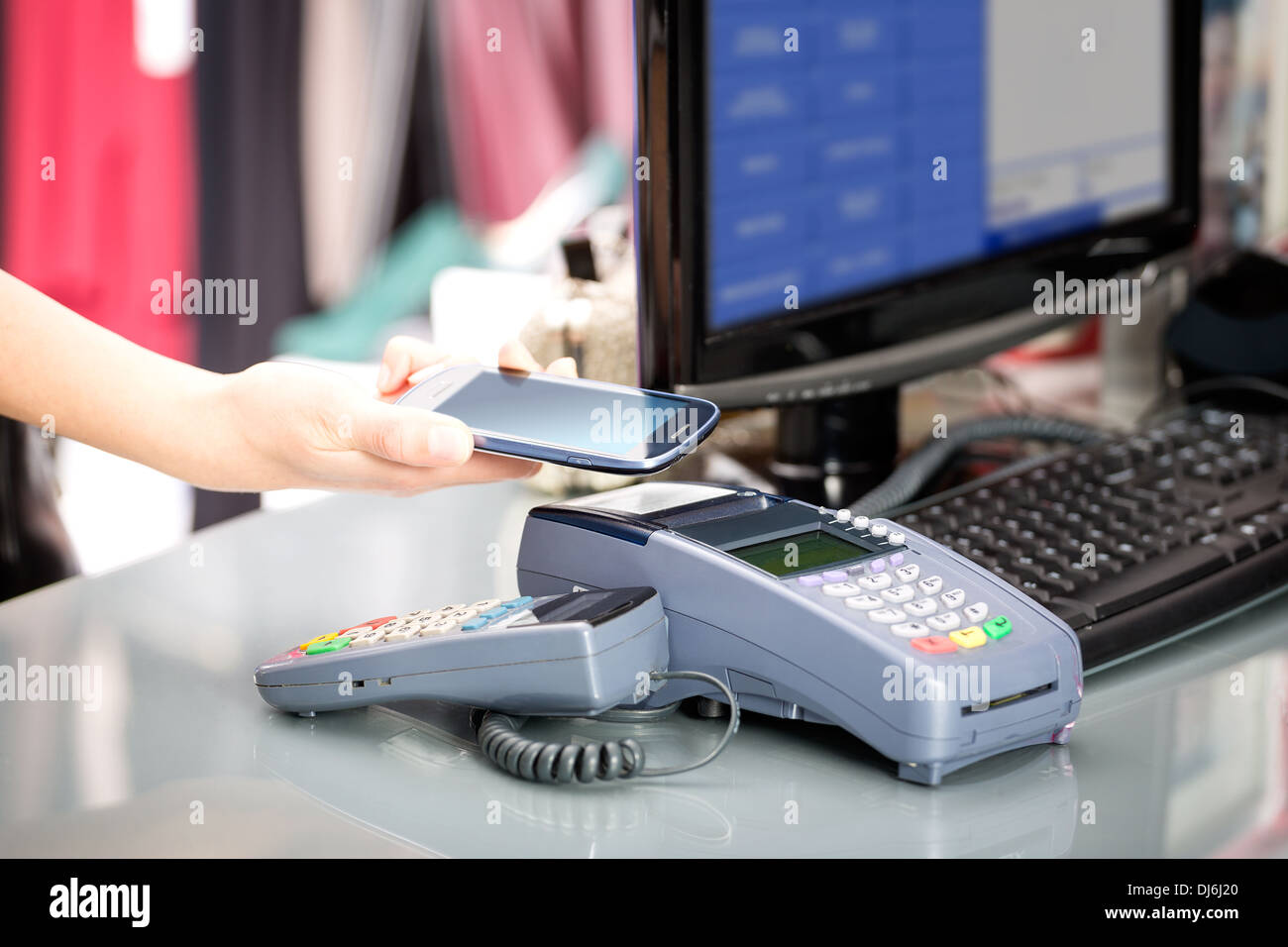 NFC - Nahfeld-Kommunikation, mobile-payment Stockfoto