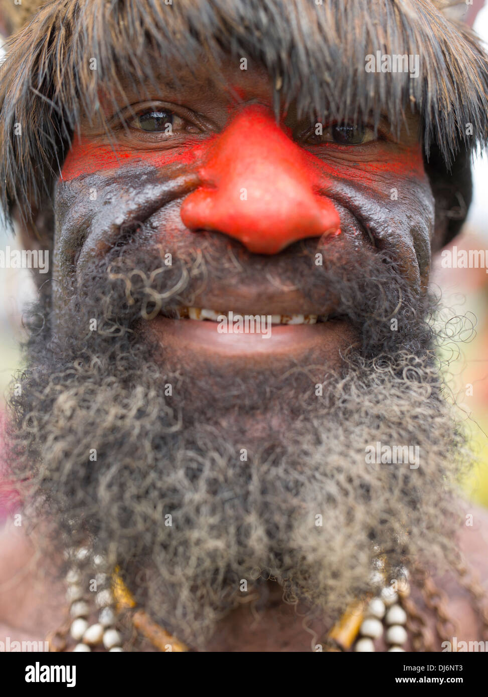 Bärtige tribal Mann - Goroka Show, Papua-Neu-Guinea Stockfoto