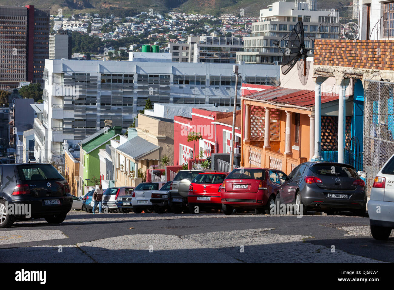 Südafrika, Cape Town. Bo-Kaap Straßenszene. Stockfoto