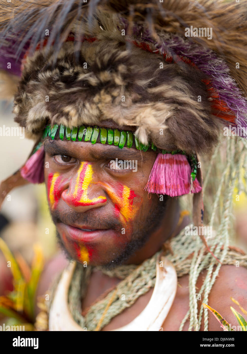 Mann aus der Kesosaro Singsing Group, Unggai Bena District, Eastern Highlands Provinz - Goroka Show-Papua-Neu-Guinea Stockfoto