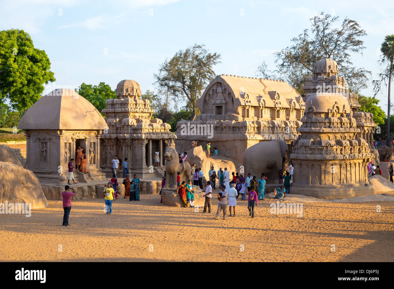 5 Rathas, Mahabalipuram oder Mamallapuram, Tamil Nadu, Indien Stockfoto
