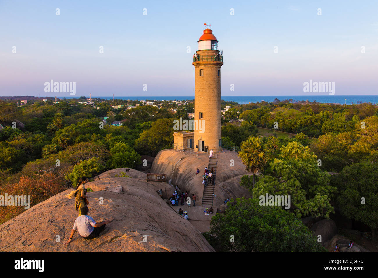 Leuchtturm in Mahabalipuram oder Mamallapuram, Tamil Nadu, Indien Stockfoto