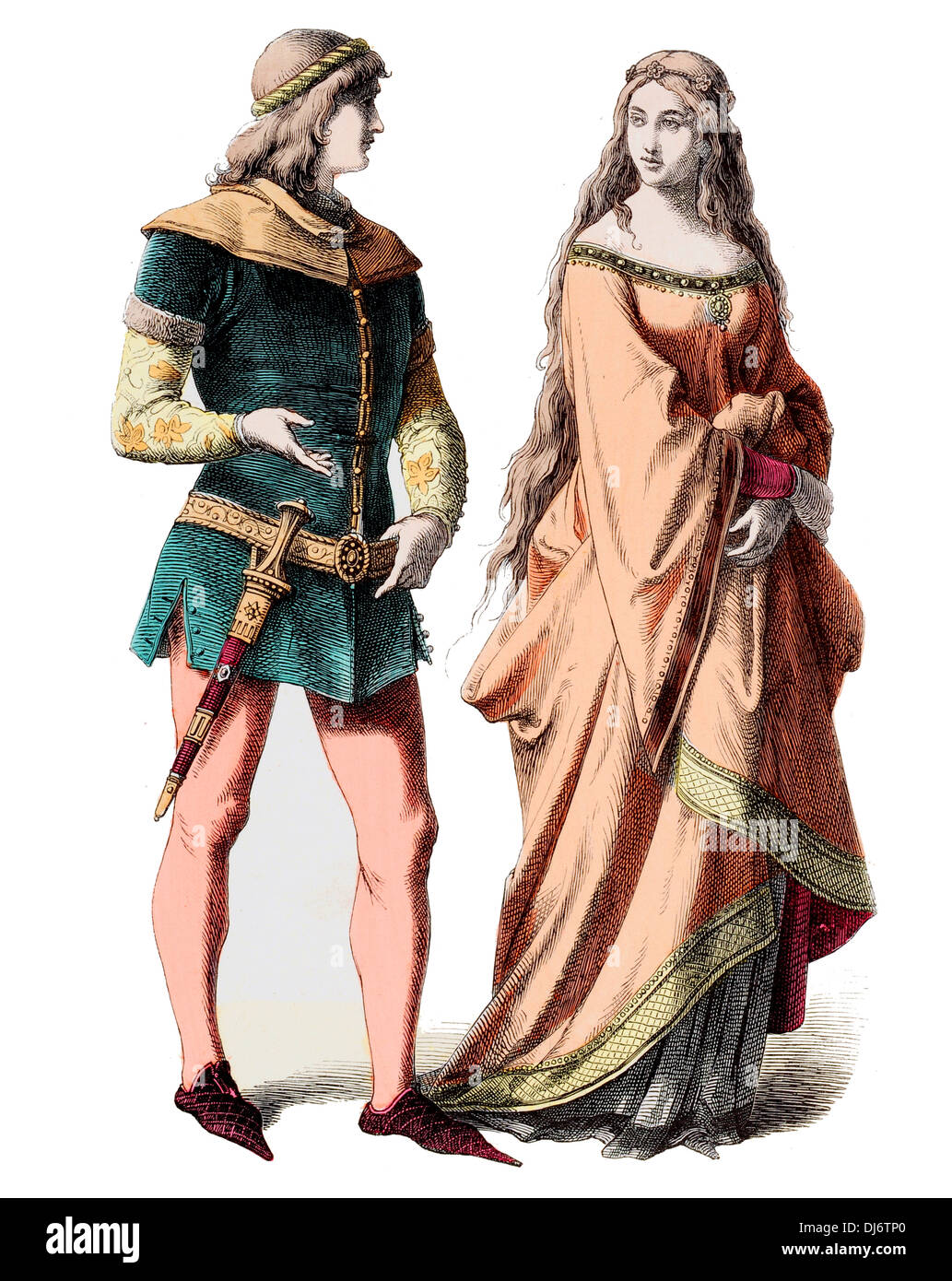 14. Jahrhundert deutsche Ritter und junge Dame Stockfoto