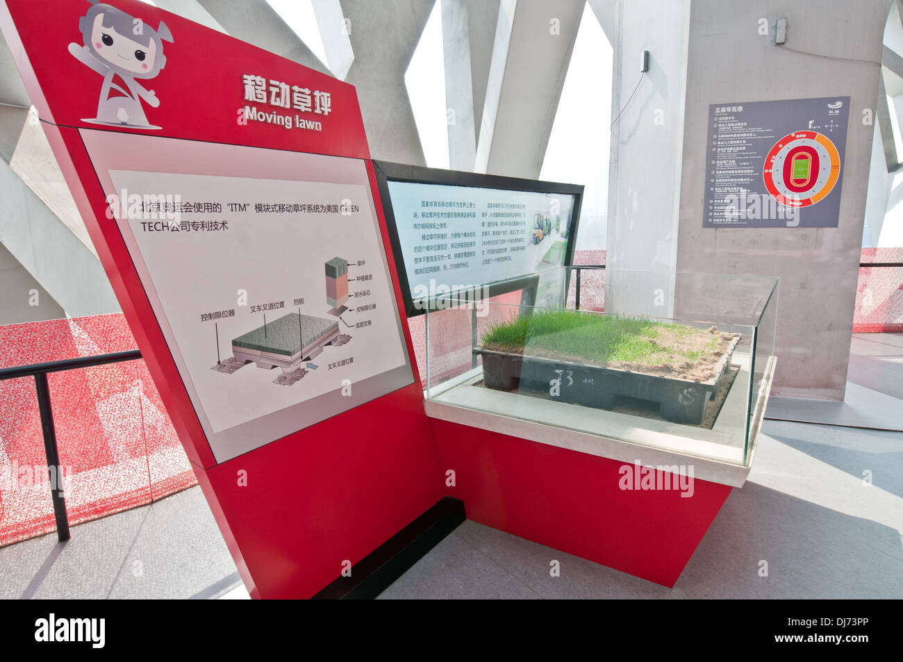Stück des beweglichen Rasen im Nationalstadion, auch bekannt als das Vogelnest in Chaoyang District, Beijing, China Stockfoto