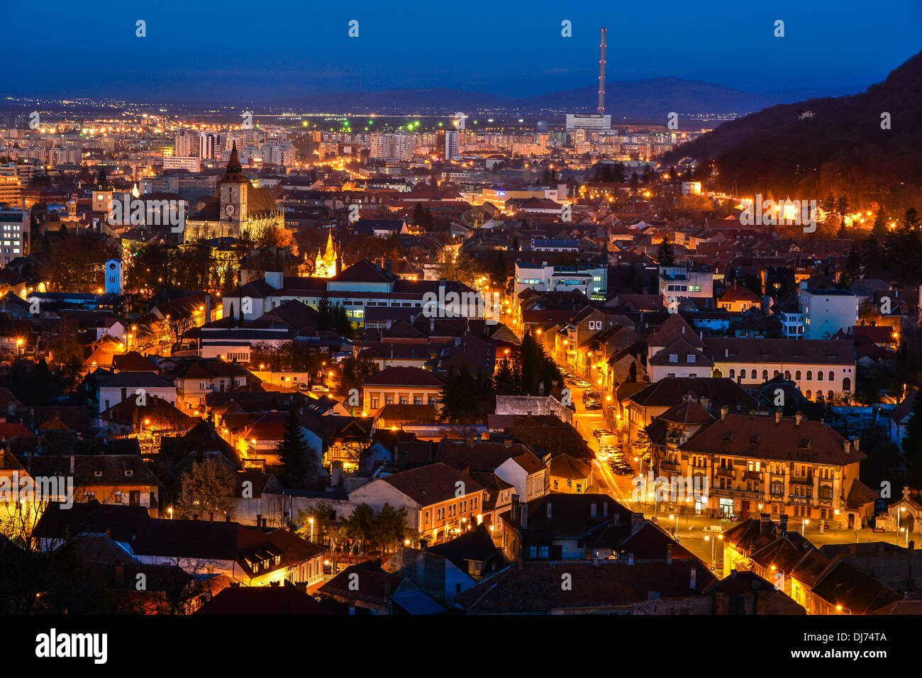 Skyline-Blick über die Stadt Brasov, Siebenbürgen, Rumänien Stockfoto