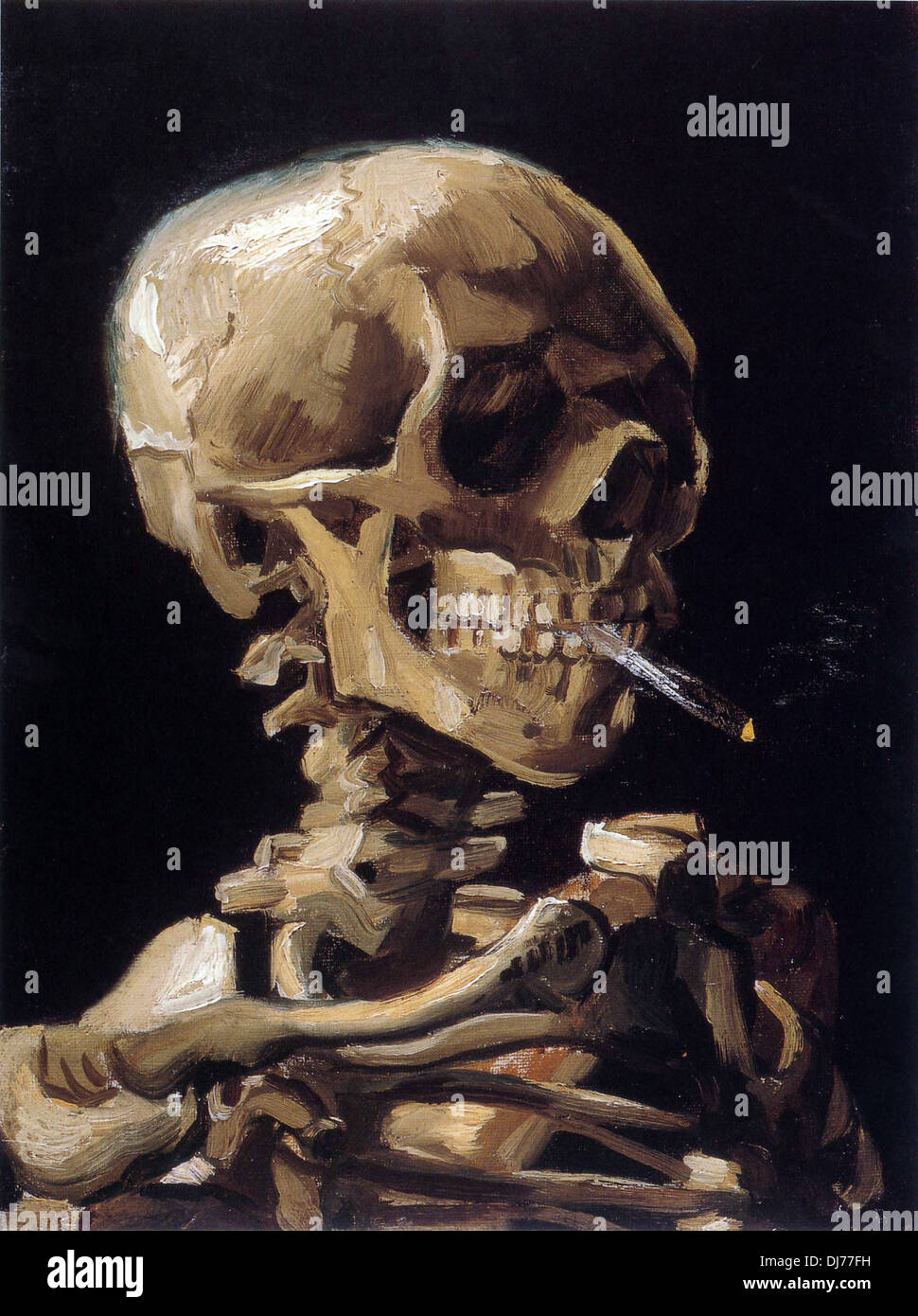 Schädel mit einer brennenden Zigarette von Vincent Van Gogh Stockfoto