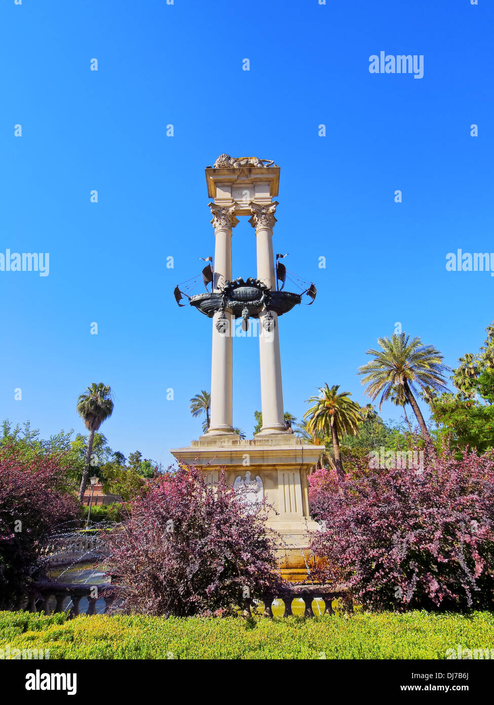 Kolumbus-Denkmal in Gärten von Murillo in Sevilla, Andalusien, Spanien Stockfoto