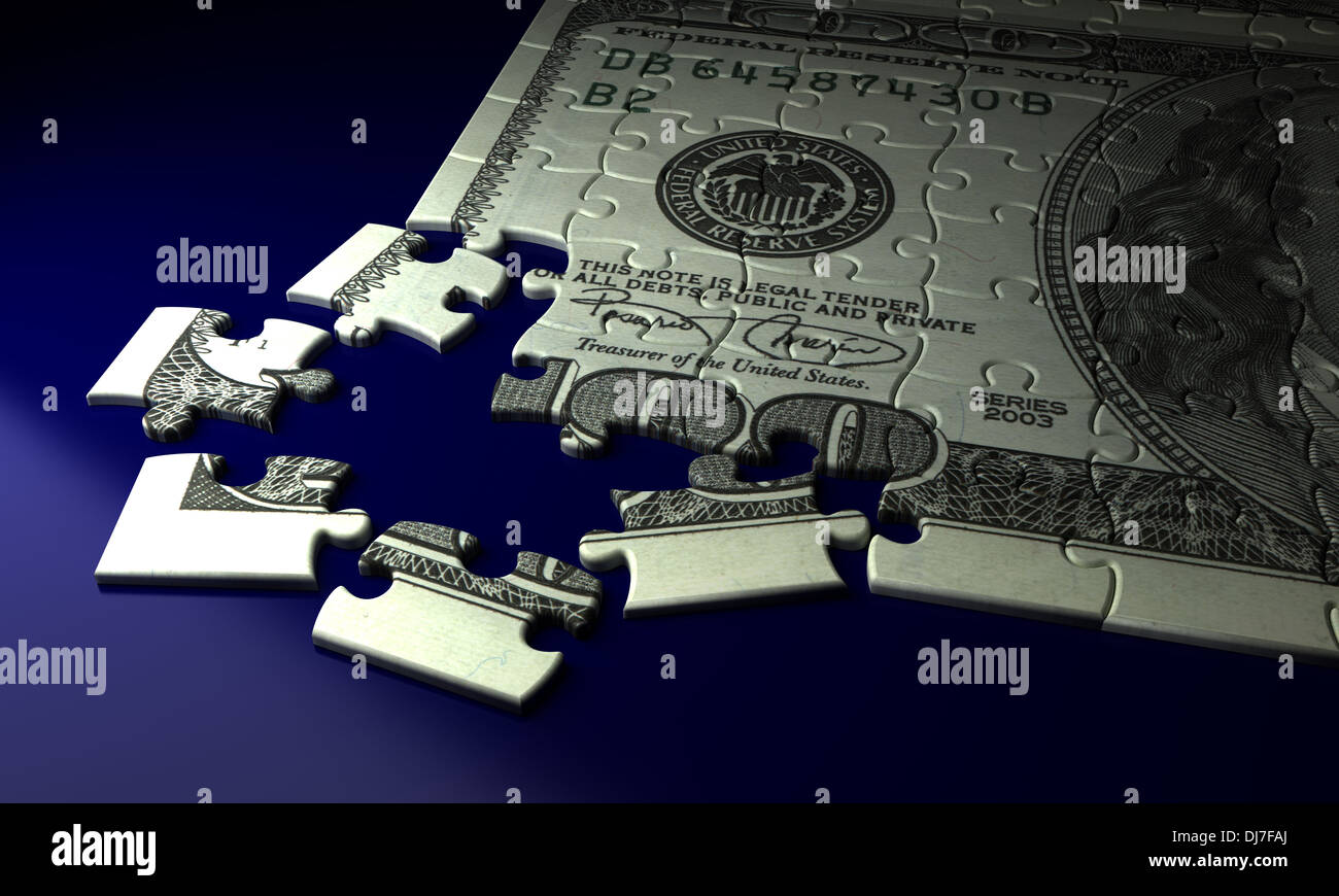 Unvollständige Puzzle Dollar (computergenerierte Bild mit hoher Auflösung) Stockfoto