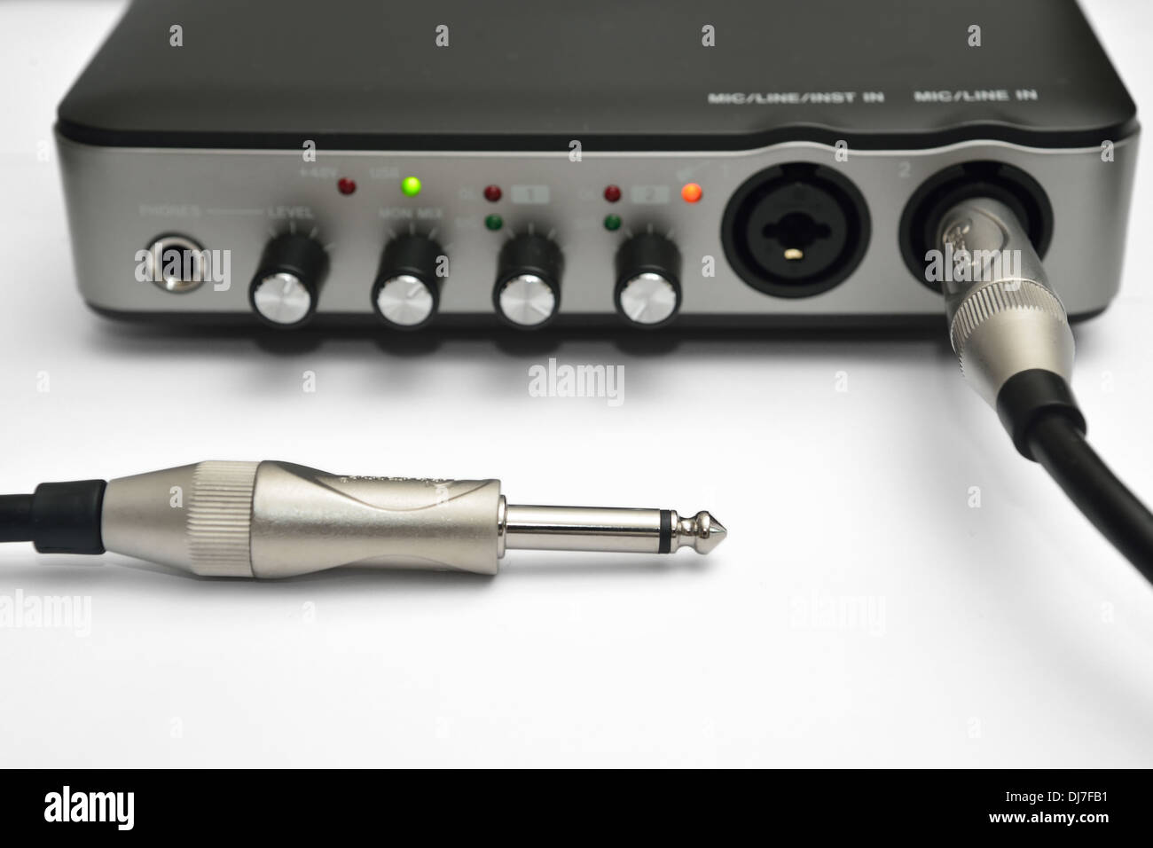 Audio-Interface und Kabel Stockfoto