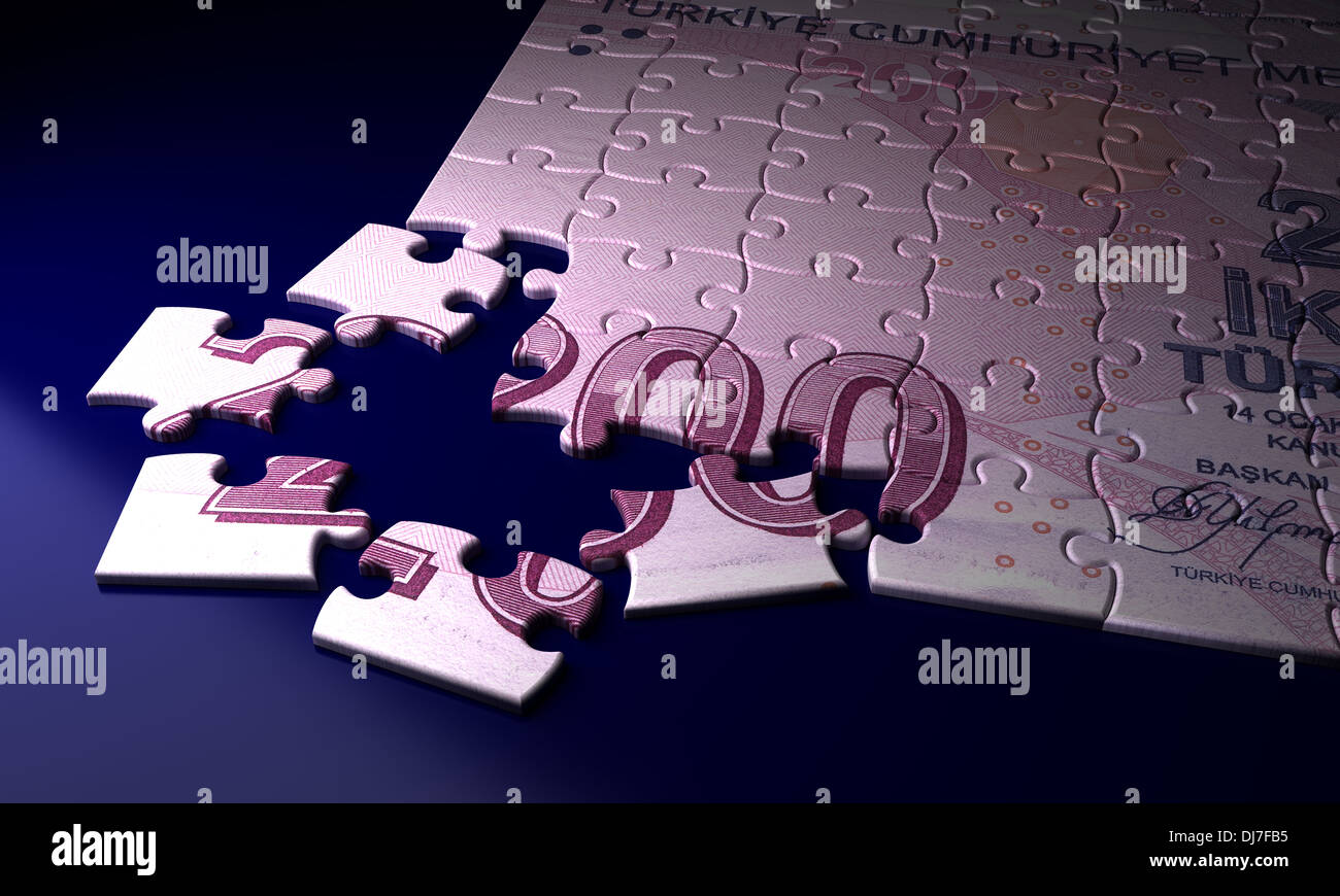 Unvollständige türkische Lira Puzzle (computergenerierte Bild mit hoher Auflösung) Stockfoto