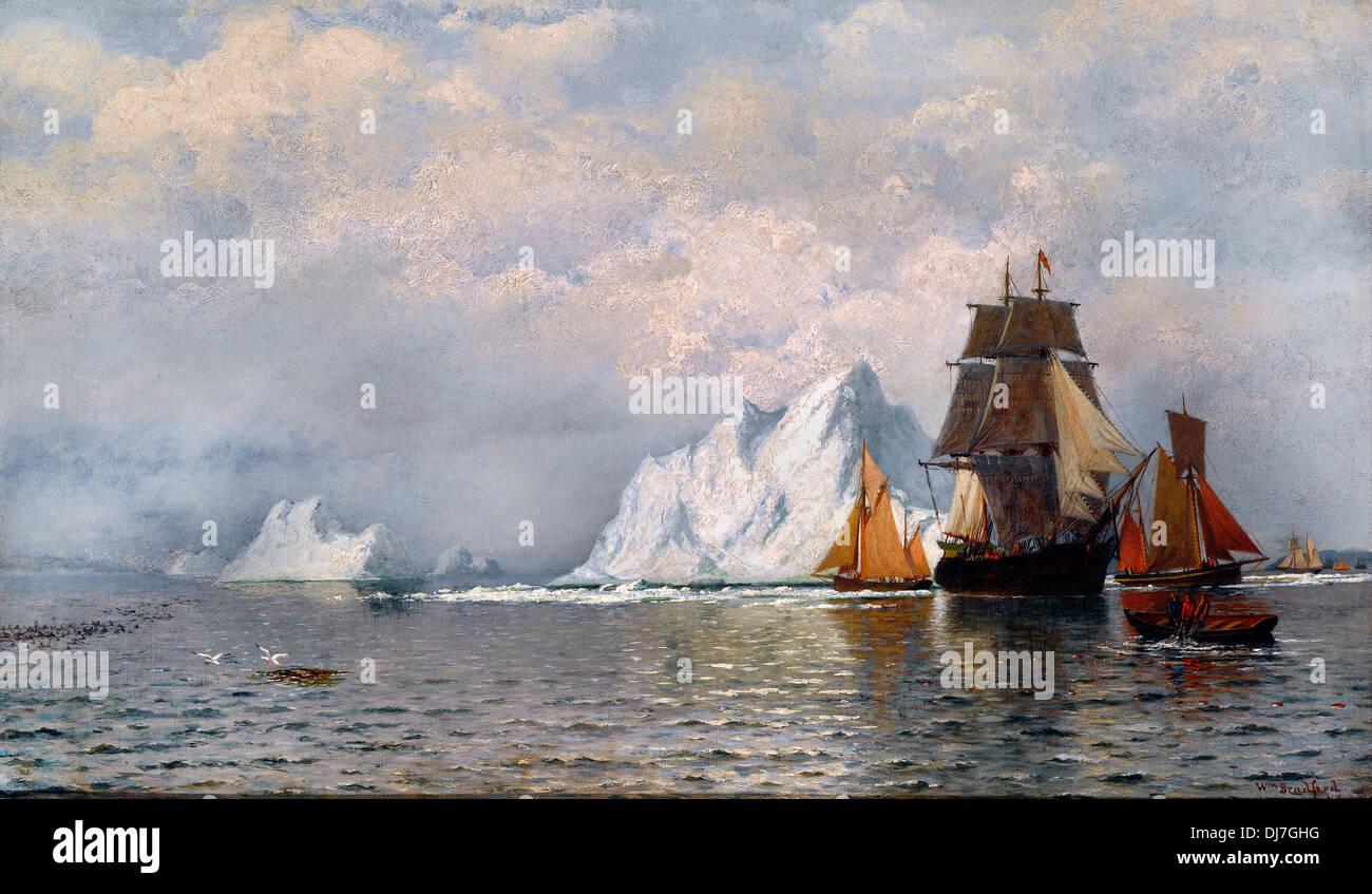 William Bradford, in der Nähe von Whaler und Fischerboote die Küste von Labrador. Um 1880. Öl auf Leinwand. Indianapolis Museum of Art Stockfoto