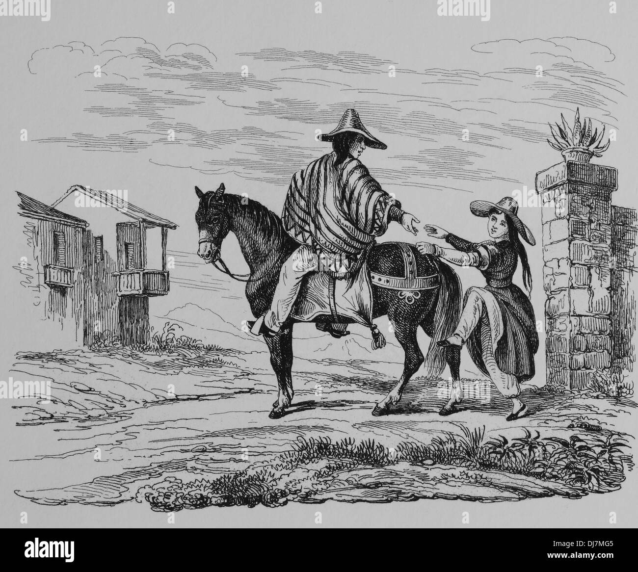 Amerika. Peruaner. 1840. Gravur. Stockfoto