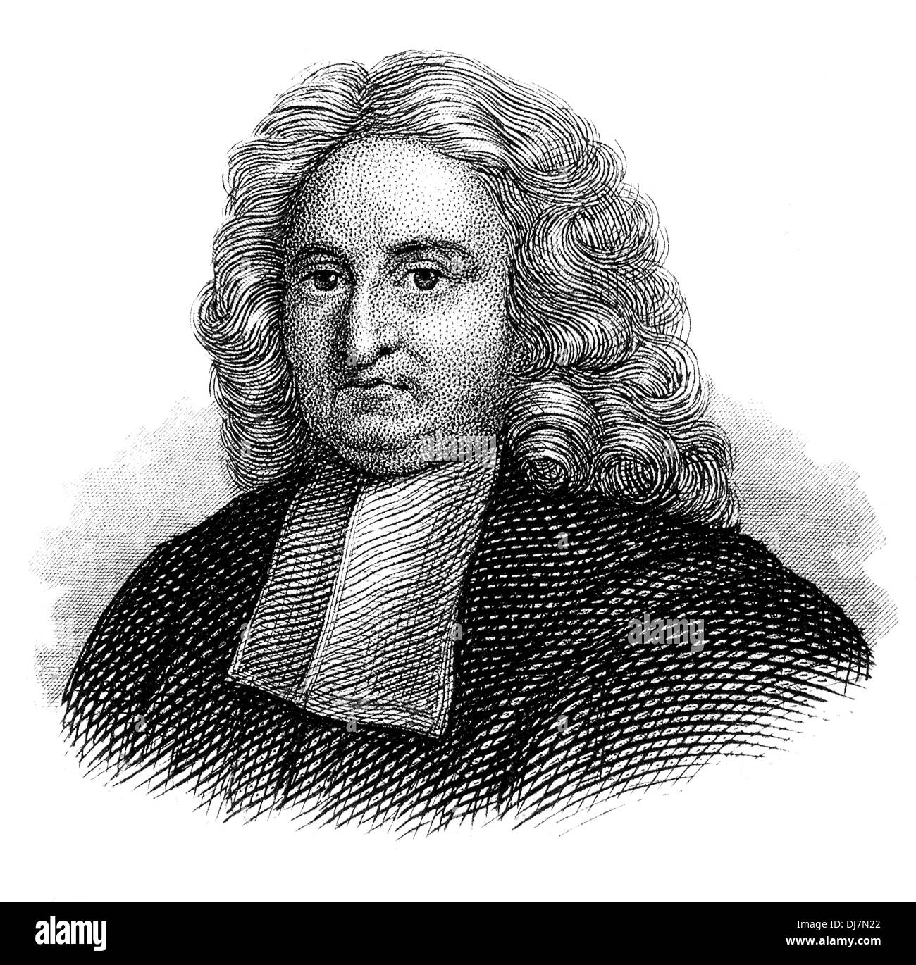 Porträt von Edmond Halley, 1656-1742, ein englischer Astronom, Geophysiker, Mathematiker, Meteorologe, Stockfoto