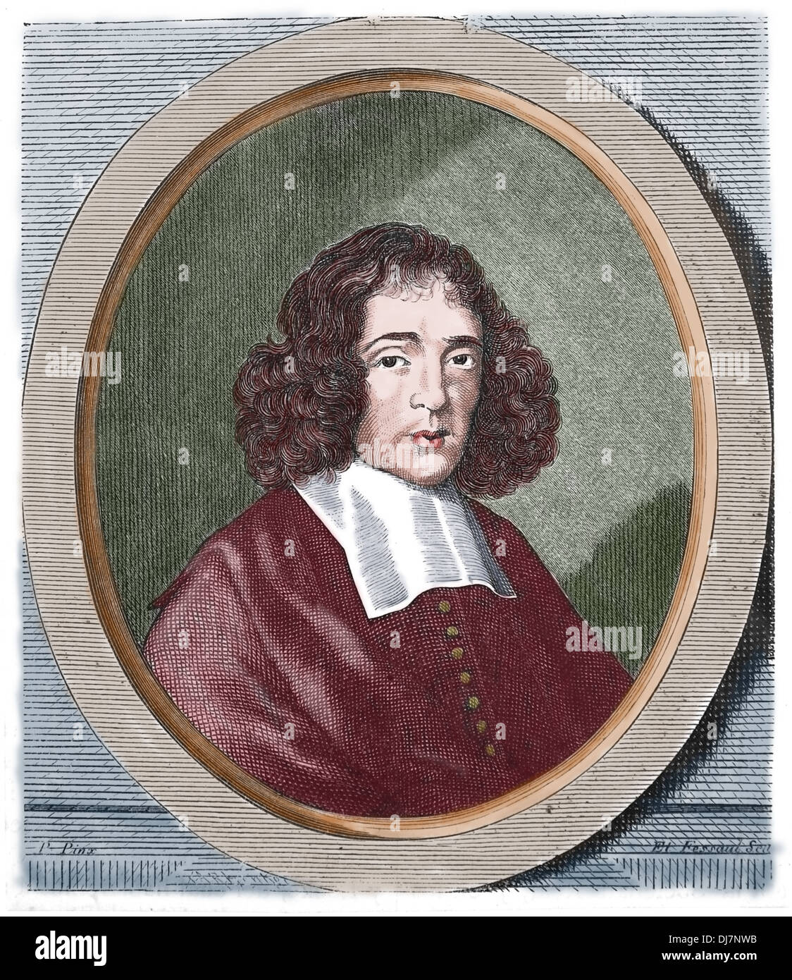 Baruch Spinoza (1632-1677). Niederländischer Philosoph. Kupferstich von E. Fessard. Kopieren Sie, 19. Jahrhundert. Stockfoto