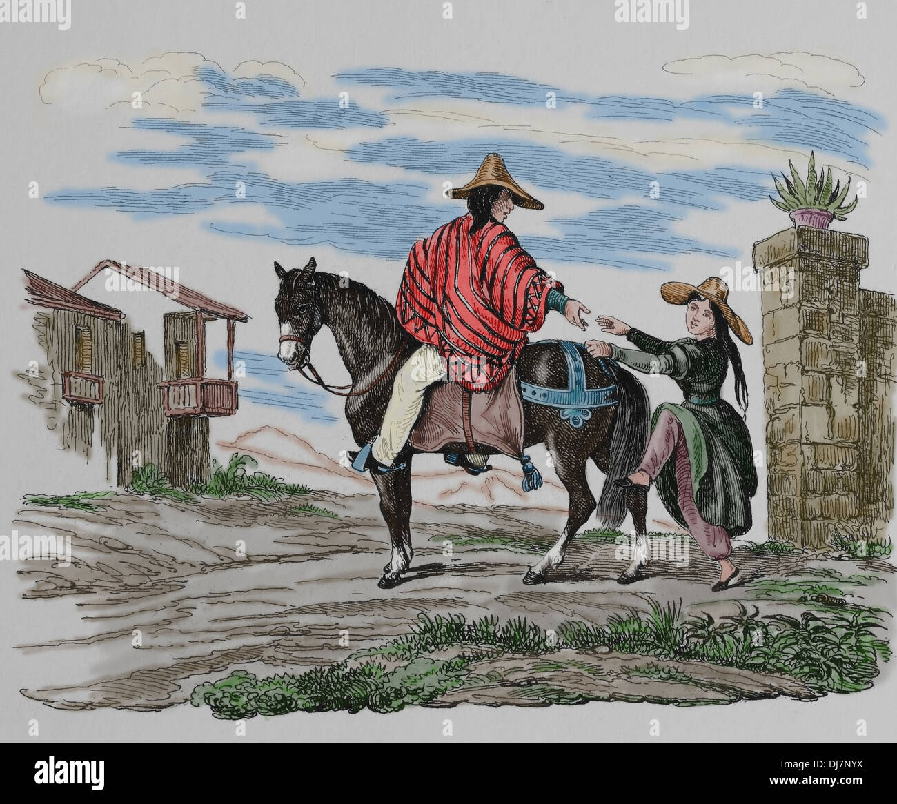 Amerika. Peruaner. 1840. Gravur. Spätere Färbung. Stockfoto