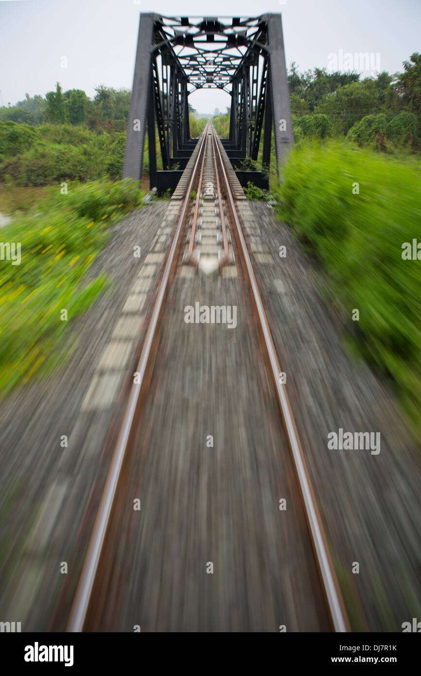 Bahnstrecke Zug von Bangkok nach Udon Thani, Thailand Stockfoto