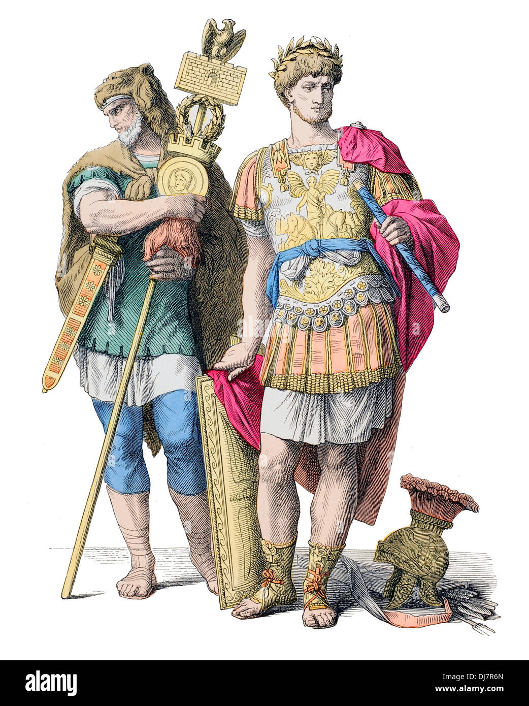 Vor Christian BC antiken römischen Befehlshaber, Führer und germanischen Standartenträger Stockfoto