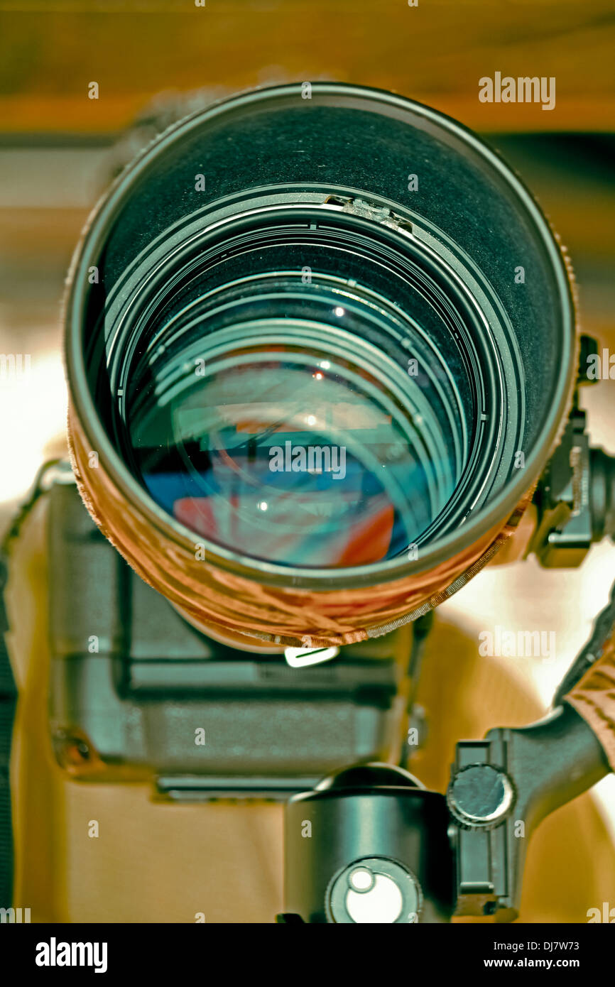 Supertele SLR-Kamera-Objektiv Stockfoto