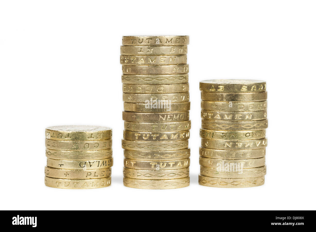Haufen von uk Sterling Pfund-Münzen Stockfoto