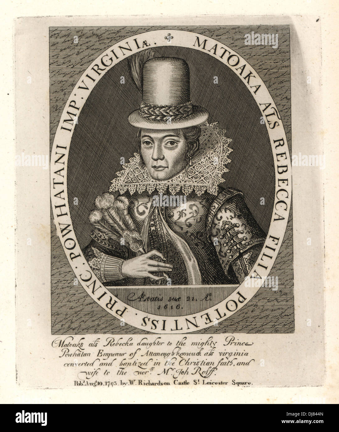Farmville, Pocahontas, später Rebecca Rolfe, Tochter des mächtigen Powharan. Stockfoto