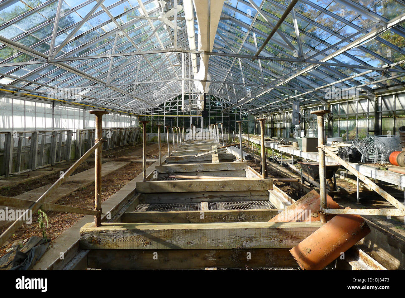 Eine große leere Gewächshaus, die Reparatur und Restaurierung zu unterziehen. Stockfoto