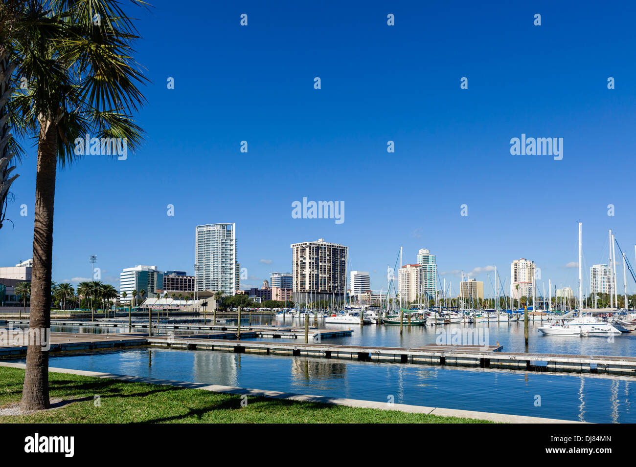Die Marina und die Stadt Skyline von Albert begann Park, St. Petersburg, Florida, USA Stockfoto