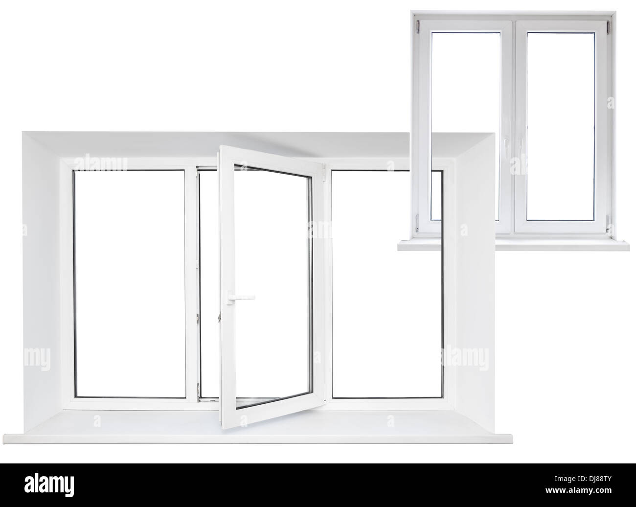 Weiße Kunststoff dreifach Türfenster mit Doppeltür in Kette Stockfoto