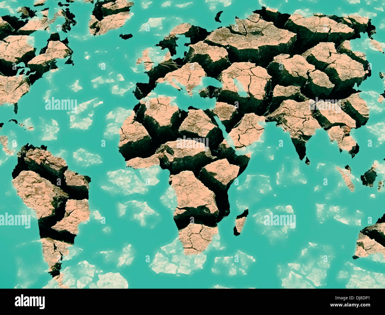 Weltkarte, geknackt Land, Konzept Stockfoto