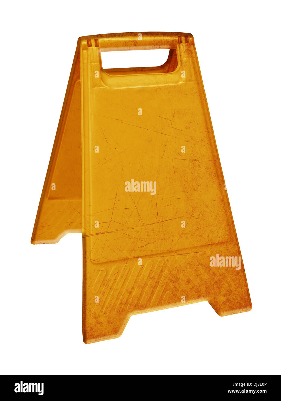 Gelbes Schild, die für nassen Boden alarmiert. (mit Beschneidungspfad Arbeit) Stockfoto