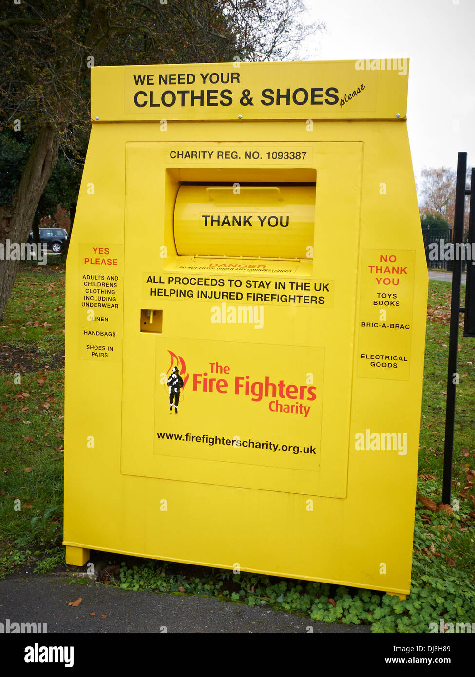 Die Feuerwehrleute Charity Kleidung bank UK Stockfoto