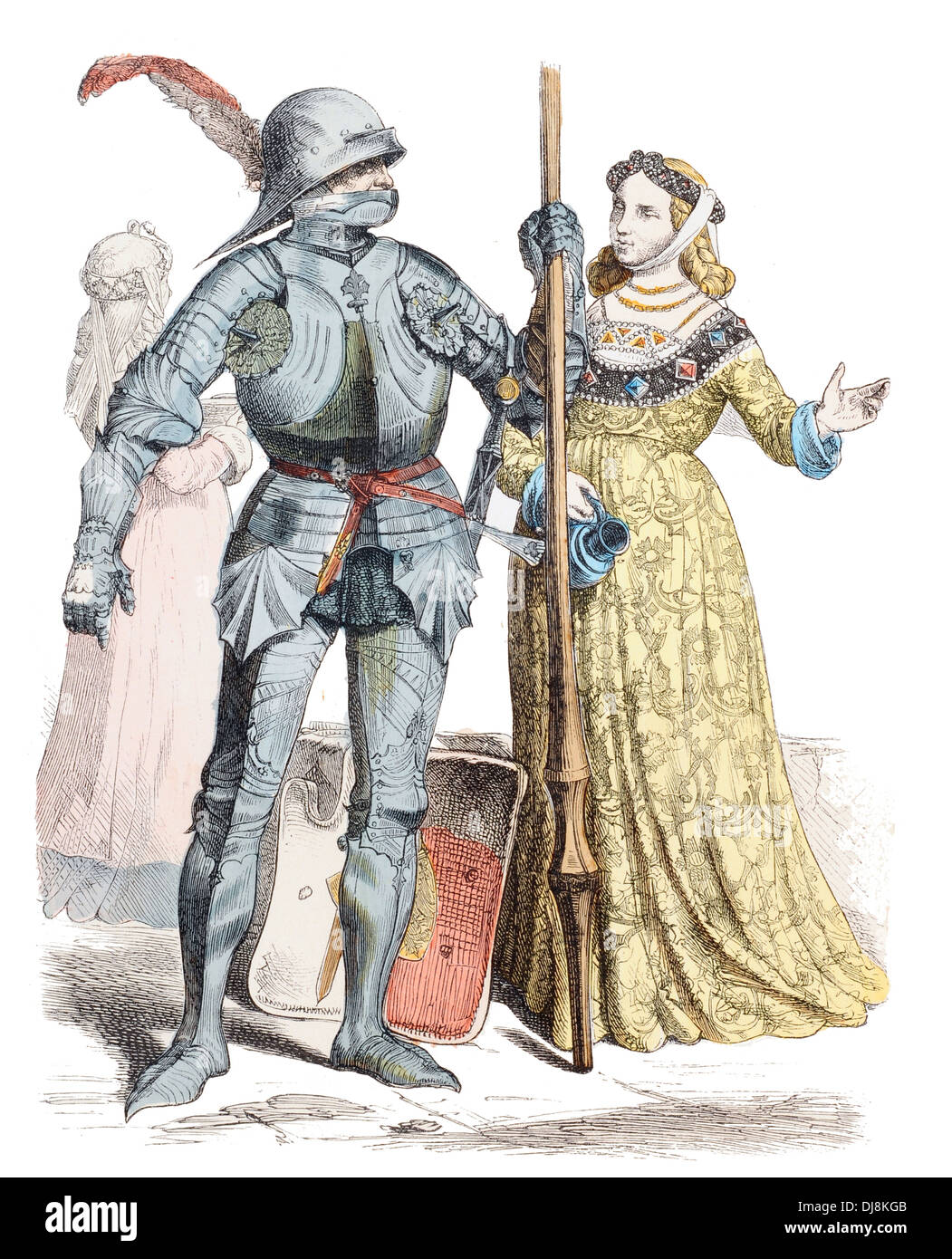 Mitte 15. Jahrhundert XV deutsche Ritter und edle Dame Stockfoto