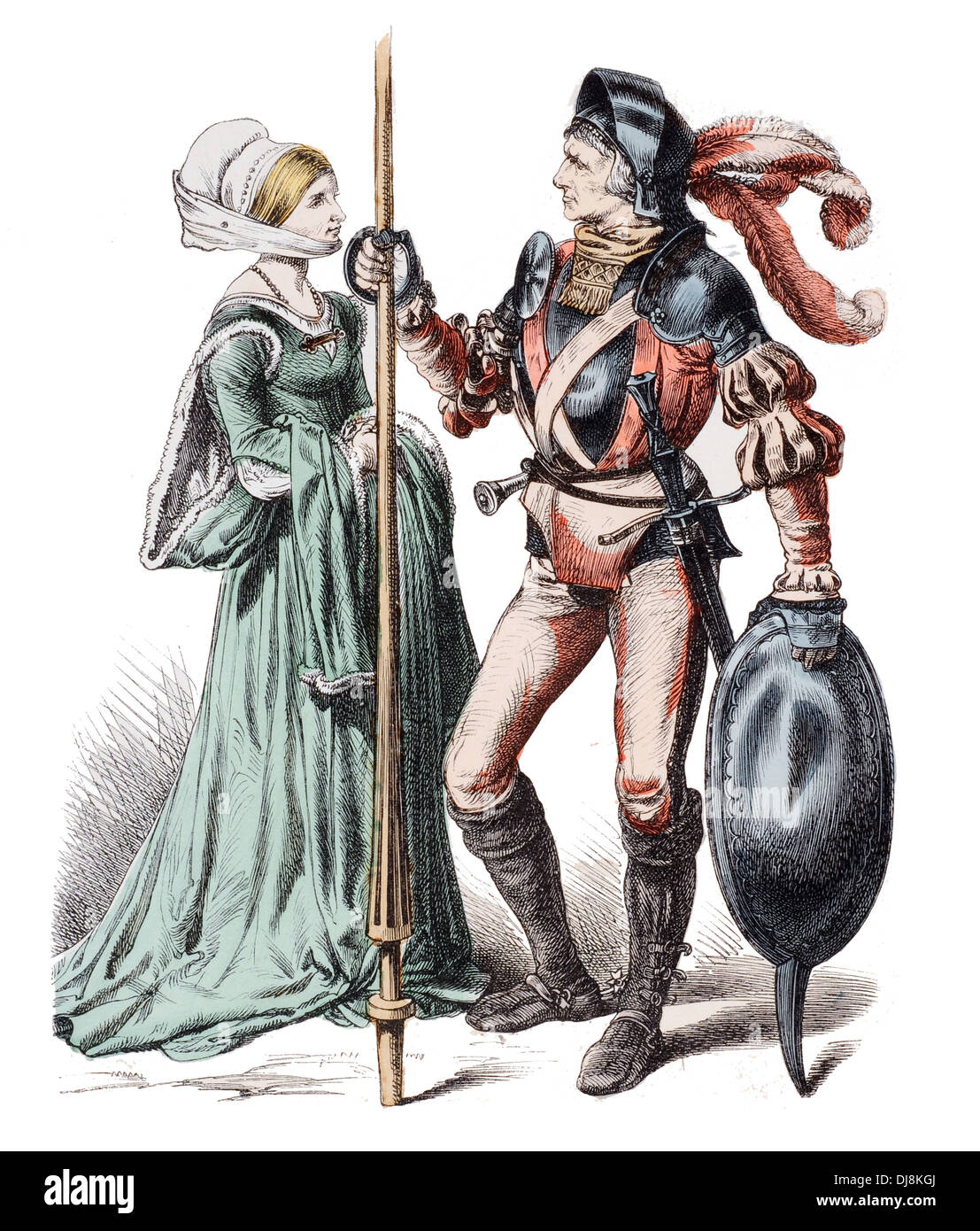 Späten 16. Jahrhundert XVI Deutsch Ritter und edle Dame Stockfoto